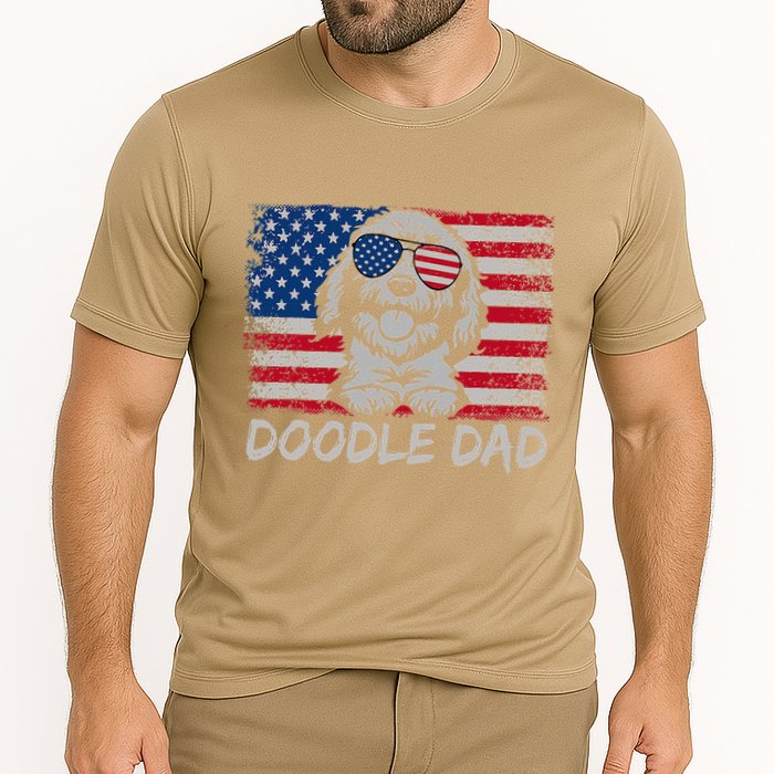 Doodle Dad Goldendoodle Dog American Flag 4th Of July Cooling Performance Crew T-Shirt