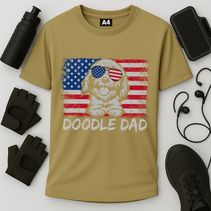 Doodle Dad Goldendoodle Dog American Flag 4th Of July Cooling Performance Crew T-Shirt