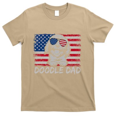 Doodle Dad Goldendoodle Dog American Flag 4th Of July T-Shirt