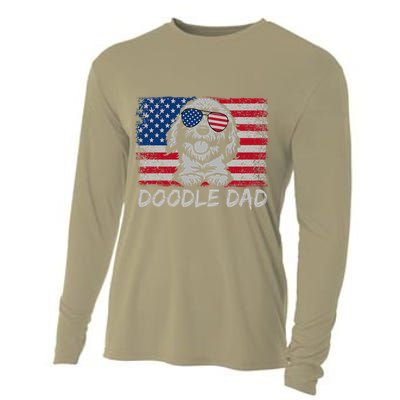 Doodle Dad Goldendoodle Dog American Flag 4th Of July Cooling Performance Long Sleeve Crew