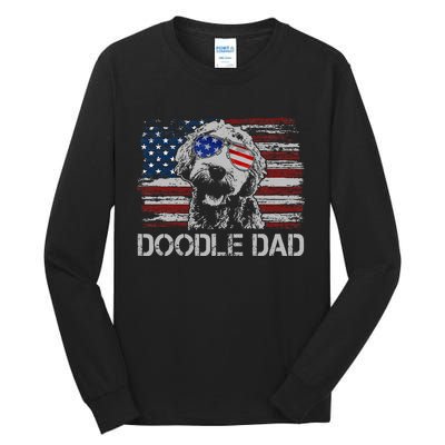 Doodle Dad Goldendoodle Dog American Flag 4th Of July Tall Long Sleeve T-Shirt