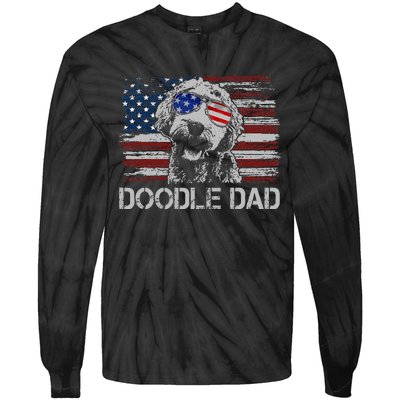 Doodle Dad Goldendoodle Dog American Flag 4th Of July Tie-Dye Long Sleeve Shirt