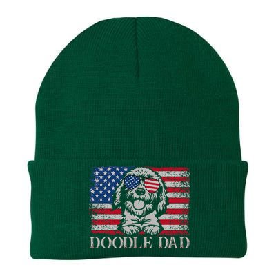 Doodle Dad Goldendoodle Dog American Flag 4th of July Knit Cap Winter Beanie