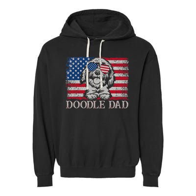 Doodle Dad Goldendoodle Dog American Flag 4th of July Garment-Dyed Fleece Hoodie