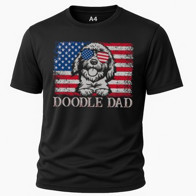 Doodle Dad Goldendoodle Dog American Flag 4th of July Performance Shirt