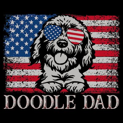 Doodle Dad Goldendoodle Dog American Flag 4th of July T-Shirt