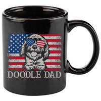Doodle Dad Goldendoodle Dog American Flag 4th of July 11oz C Handle Ceramic Mug