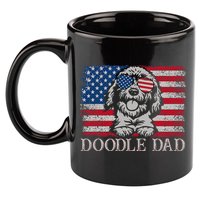 Doodle Dad Goldendoodle Dog American Flag 4th of July 11oz C Handle Ceramic Mug