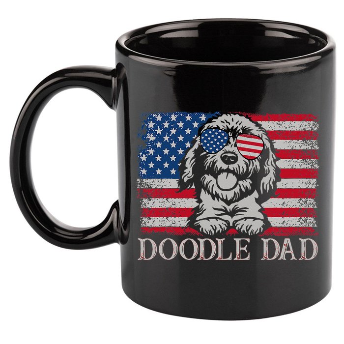 Doodle Dad Goldendoodle Dog American Flag 4th of July 11oz C Handle Ceramic Mug