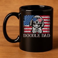 Doodle Dad Goldendoodle Dog American Flag 4th of July 11oz C Handle Ceramic Mug