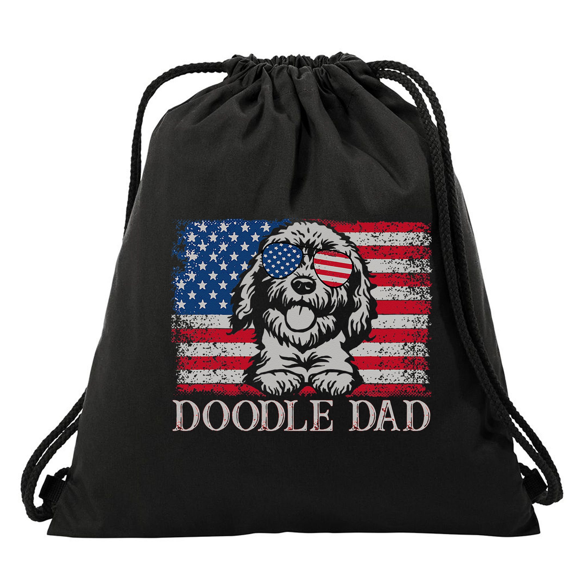 Doodle Dad Goldendoodle Dog American Flag 4th of July Drawstring Bag