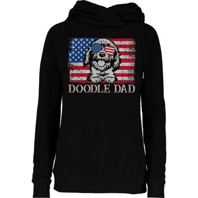 Doodle Dad Goldendoodle Dog American Flag 4th of July Womens Funnel Neck Pullover Hood