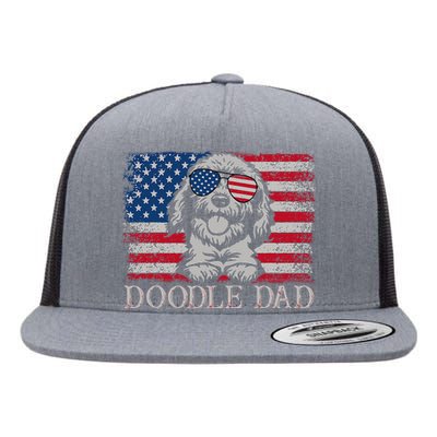 Doodle Dad Goldendoodle Dog American Flag 4th of July Flat Bill Trucker Hat