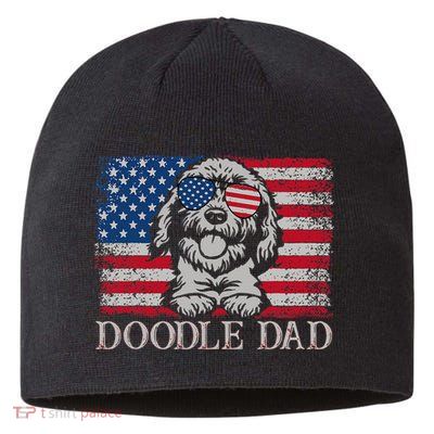 Doodle Dad Goldendoodle Dog American Flag 4th of July Sustainable Beanie