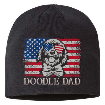 Doodle Dad Goldendoodle Dog American Flag 4th of July Sustainable Beanie