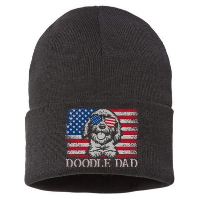 Doodle Dad Goldendoodle Dog American Flag 4th of July Sustainable Knit Beanie