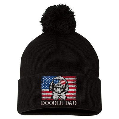 Doodle Dad Goldendoodle Dog American Flag 4th of July Pom Pom 12in Knit Beanie