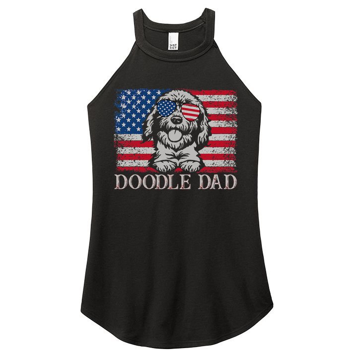 Doodle Dad Goldendoodle Dog American Flag 4th of July Women's Perfect Tri Rocker Tank