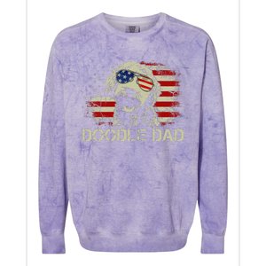 Doodle Dad Goldendoodle American Flag 4th Of July Dog Lover Colorblast Crewneck Sweatshirt