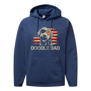 Doodle Dad Goldendoodle American Flag 4th Of July Dog Lover Performance Fleece Hoodie