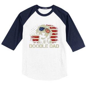 Doodle Dad Goldendoodle American Flag 4th Of July Dog Lover Baseball Sleeve Shirt