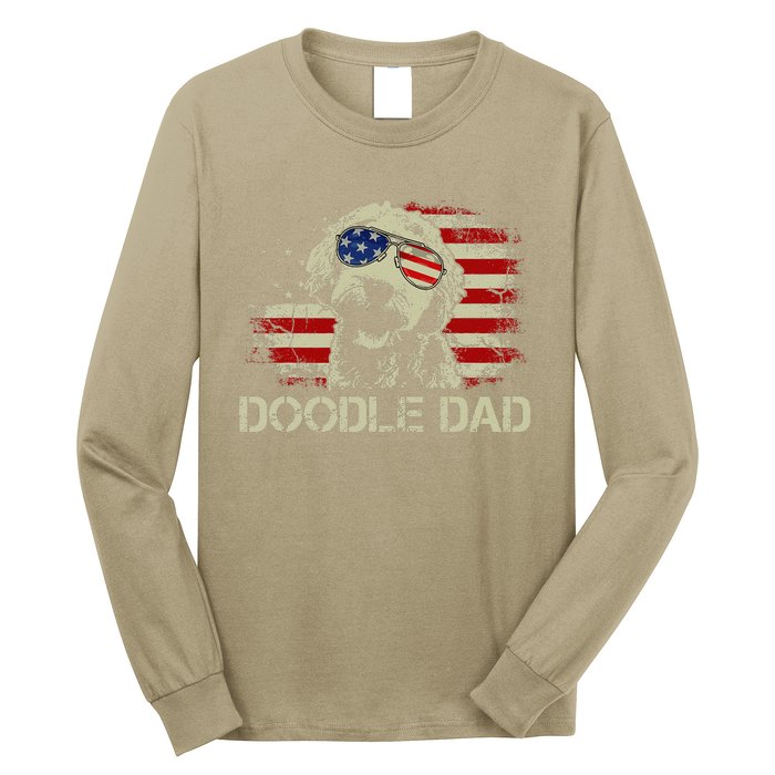 Doodle Dad Goldendoodle American Flag 4th Of July Dog Lover Long Sleeve Shirt