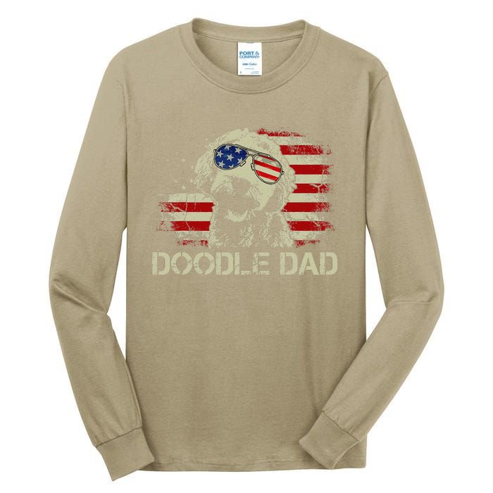 Doodle Dad Goldendoodle American Flag 4th Of July Dog Lover Tall Long Sleeve T-Shirt