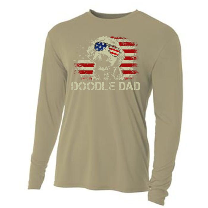 Doodle Dad Goldendoodle American Flag 4th Of July Dog Lover Cooling Performance Long Sleeve Crew