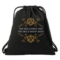 D20 Dice Giveth And Taketh Away Funny Nerdy Drawstring Bag
