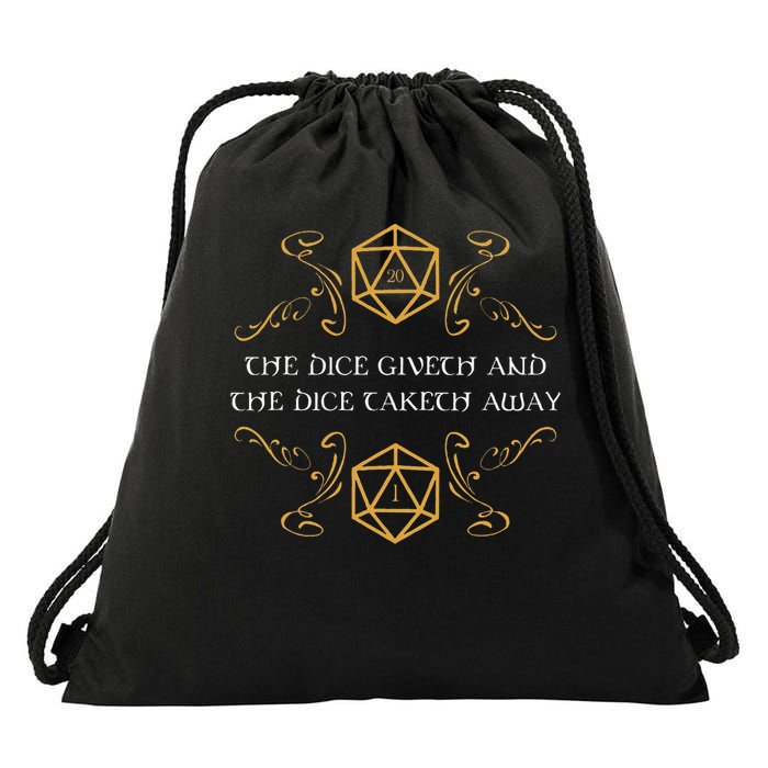 D20 Dice Giveth And Taketh Away Funny Nerdy Drawstring Bag