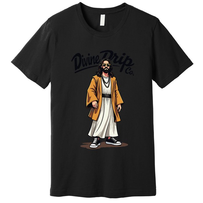 Divine Drip Gen Z Slang Funny Jesus Meme Design .Png Premium T-Shirt