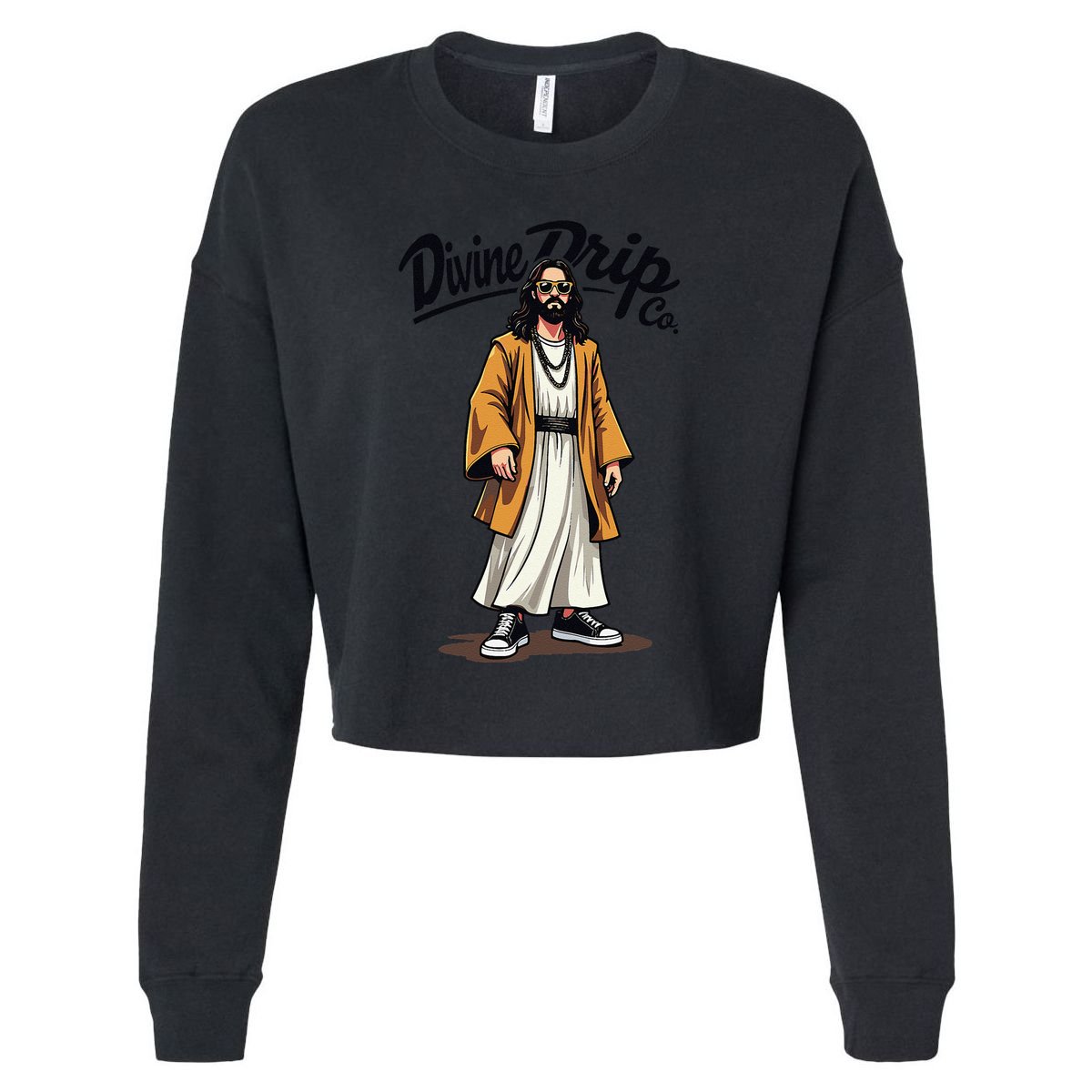 Divine Drip Gen Z Slang Funny Jesus Meme Design .Png Cropped Pullover Crew
