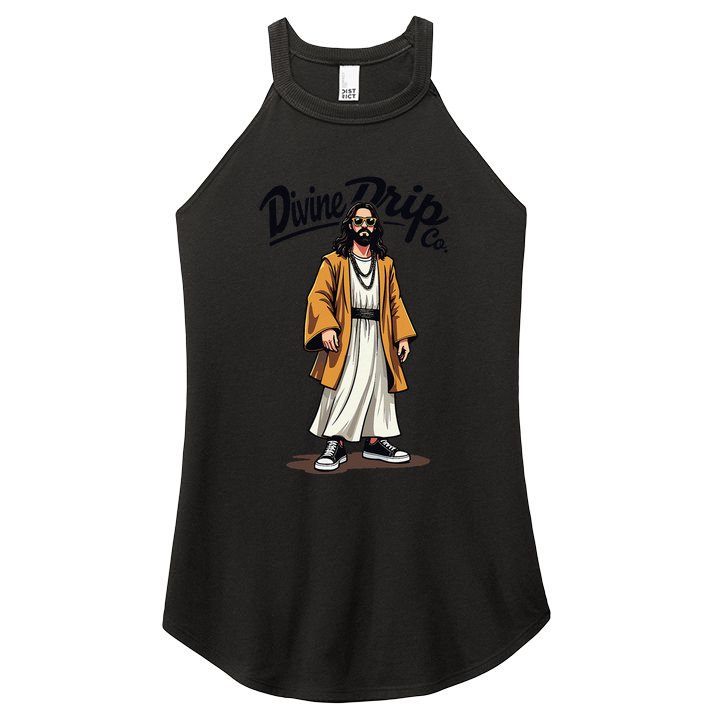 Divine Drip Gen Z Slang Funny Jesus Meme Design .Png Women's Perfect Tri Rocker Tank