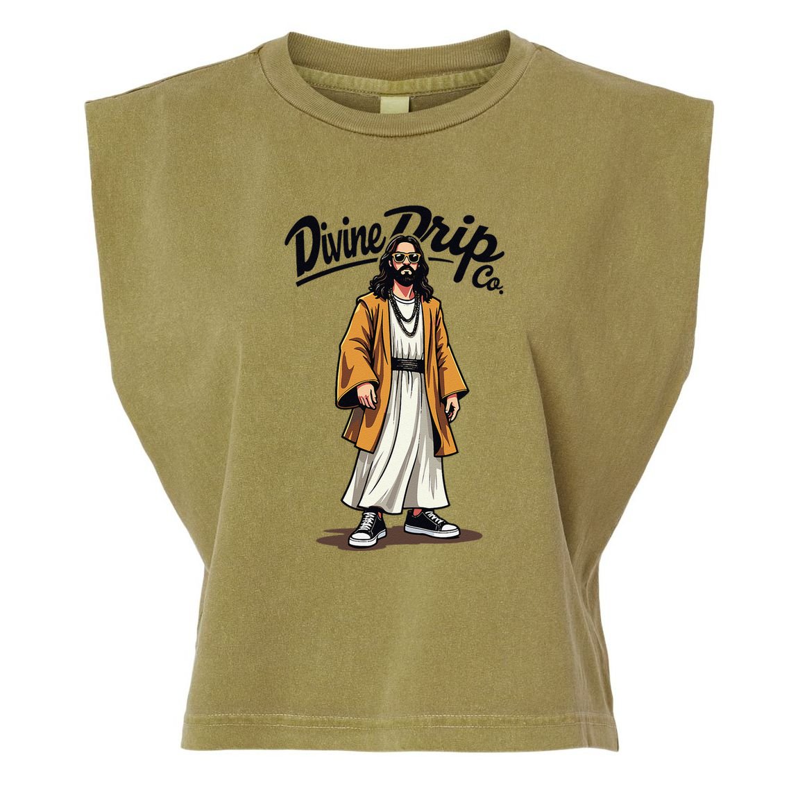 Divine Drip Gen Z Slang Funny Jesus Meme Design .Png Garment-Dyed Women's Muscle Tee