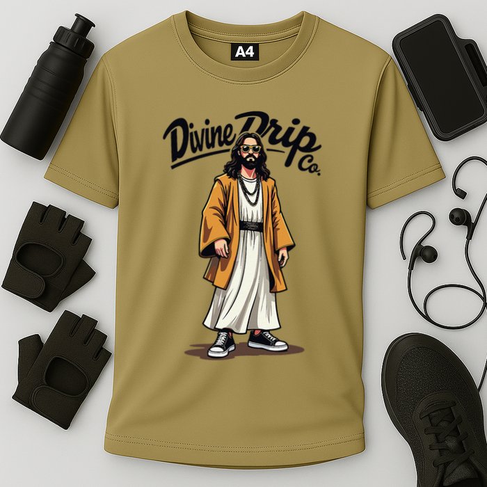 Divine Drip Gen Z Slang Funny Jesus Meme Design .Png Cooling Performance Crew T-Shirt