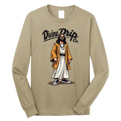 Divine Drip Gen Z Slang Funny Jesus Meme Design .Png Long Sleeve Shirt