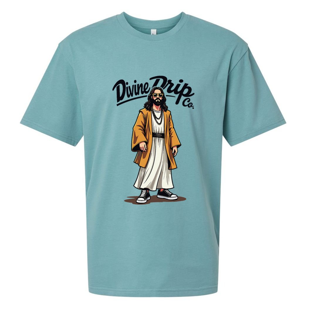 Divine Drip Gen Z Slang Funny Jesus Meme Design .Png Sueded Cloud Jersey T-Shirt