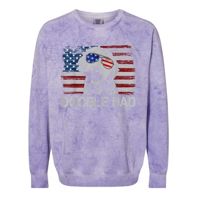 Doodle Dad Goldendoodle Dog American Flag 4th Of July Colorblast Crewneck Sweatshirt