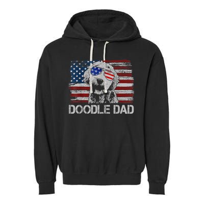 Doodle Dad Goldendoodle Dog American Flag 4th Of July Garment-Dyed Fleece Hoodie