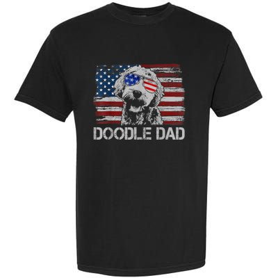 Doodle Dad Goldendoodle Dog American Flag 4th Of July Garment-Dyed Heavyweight T-Shirt