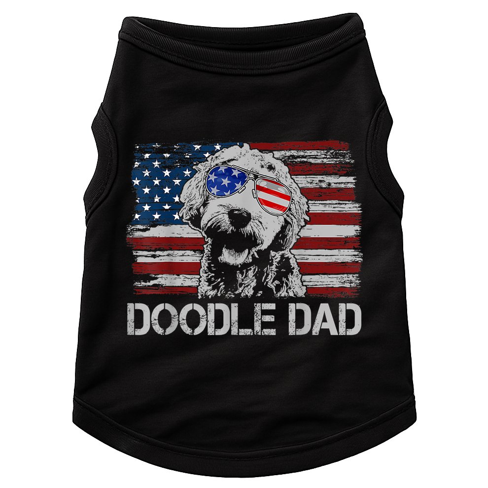 Doodle Dad Goldendoodle Dog American Flag 4th Of July Doggie Tank