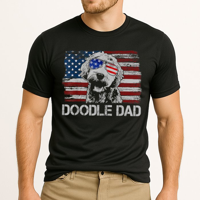 Doodle Dad Goldendoodle Dog American Flag 4th Of July Cooling Performance Crew T-Shirt
