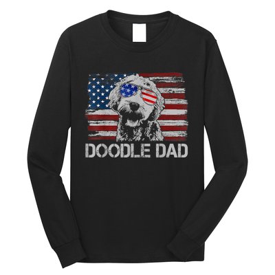 Doodle Dad Goldendoodle Dog American Flag 4th Of July Long Sleeve Shirt