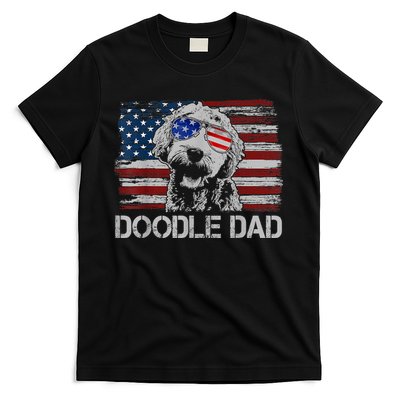 Doodle Dad Goldendoodle Dog American Flag 4th Of July T-Shirt