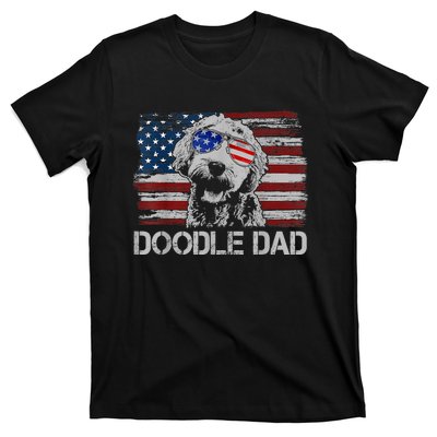 Doodle Dad Goldendoodle Dog American Flag 4th Of July T-Shirt