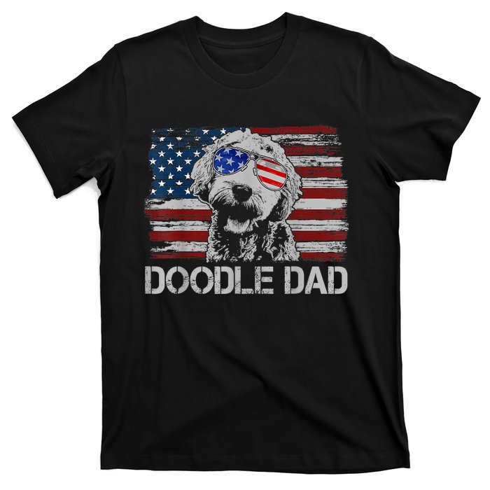 Doodle Dad Goldendoodle Dog American Flag 4th Of July T-Shirt