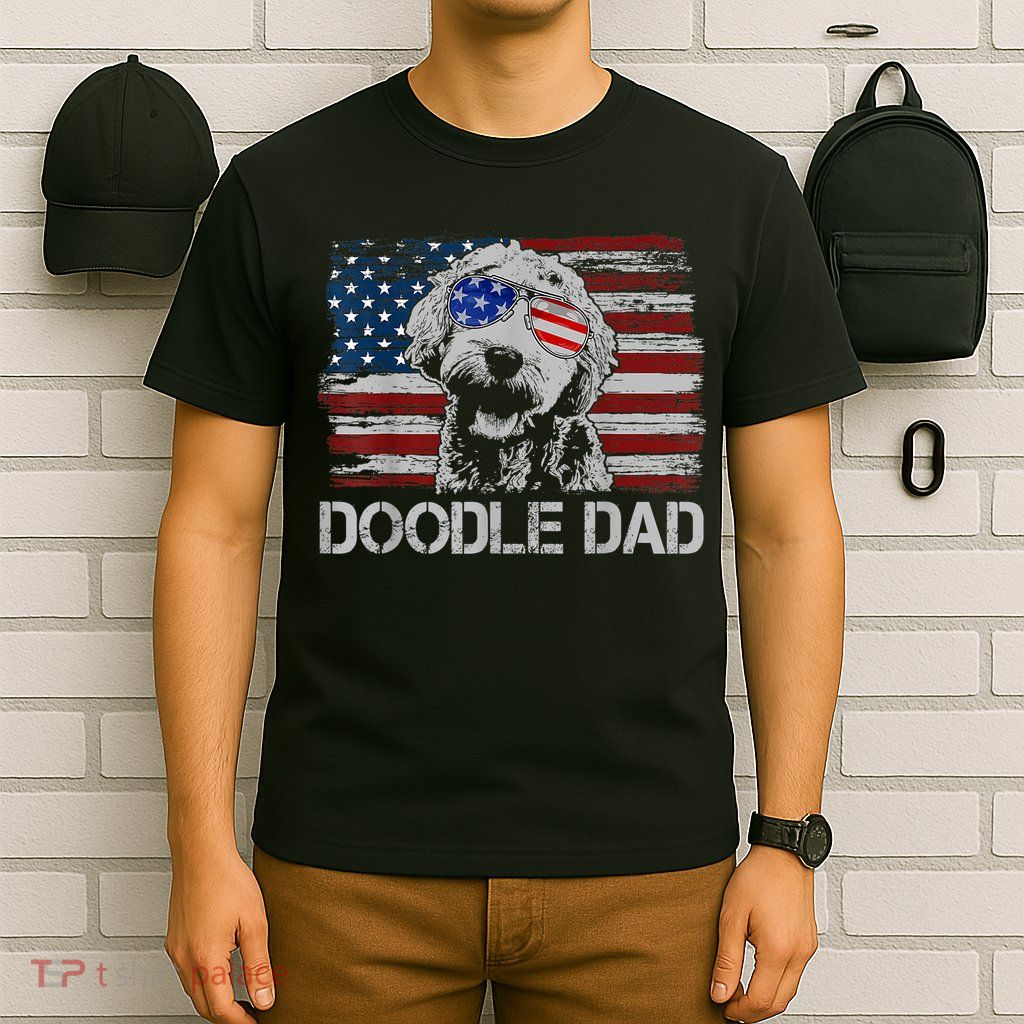 Doodle Dad Goldendoodle Dog American Flag 4th Of July T-Shirt