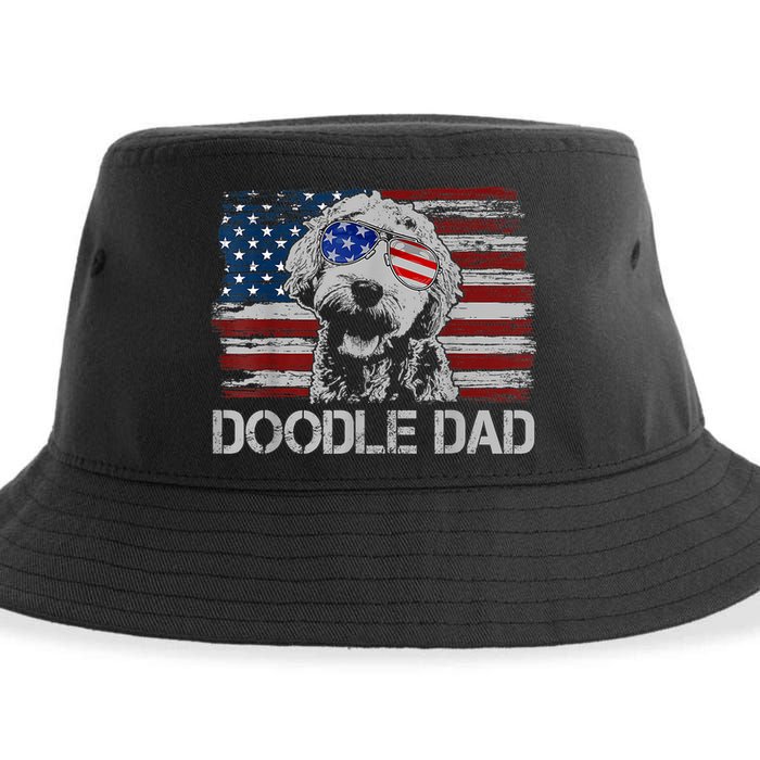 Doodle Dad Goldendoodle Dog American Flag 4th Of July Sustainable Bucket Hat