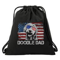 Doodle Dad Goldendoodle Dog American Flag 4th Of July Drawstring Bag