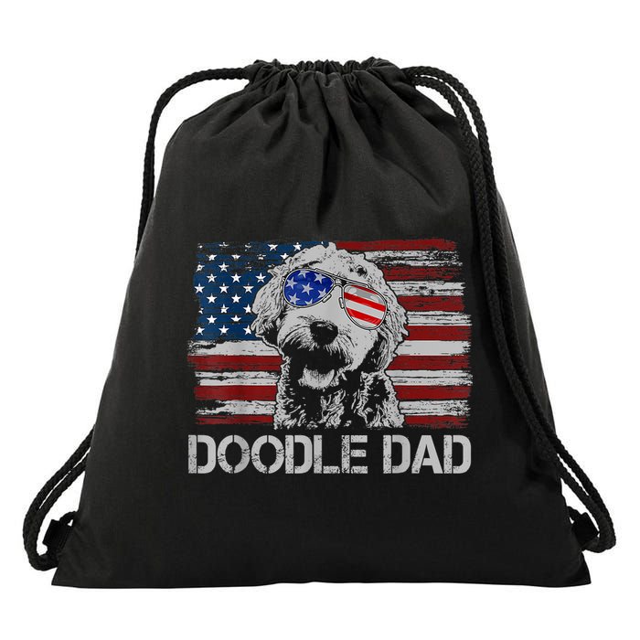 Doodle Dad Goldendoodle Dog American Flag 4th Of July Drawstring Bag